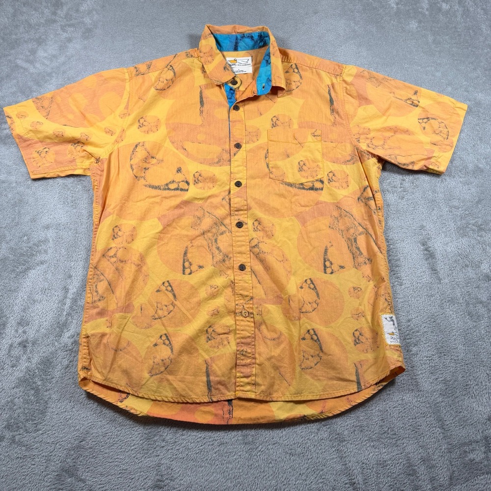 Billabong x Andy Davis Shirt Mens Large Orange Short Sleeve Organic Cotton